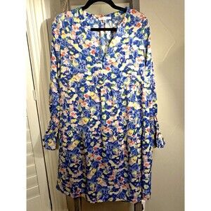 Daily Thread sz L Blue Pink and Yellow Long Sleeve Tiered Midi Dress